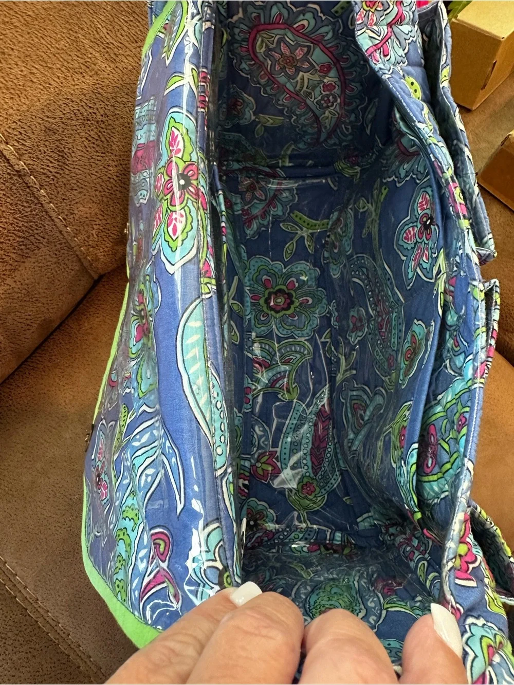 Quilted Floral Crossbody Bag in Blue with Lime Trim
